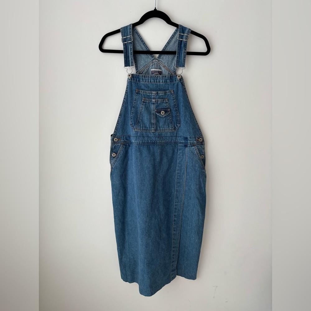 Nevada Denim Overall Dress | Vintage 90s Jean Pinafore | Medium Wash | L